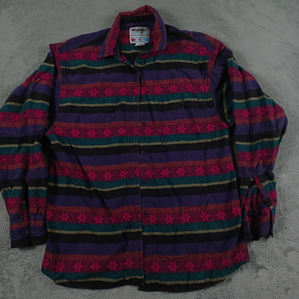 Wrangler Shirt Womens Large Red Western Geometric‎ Striped Button Up